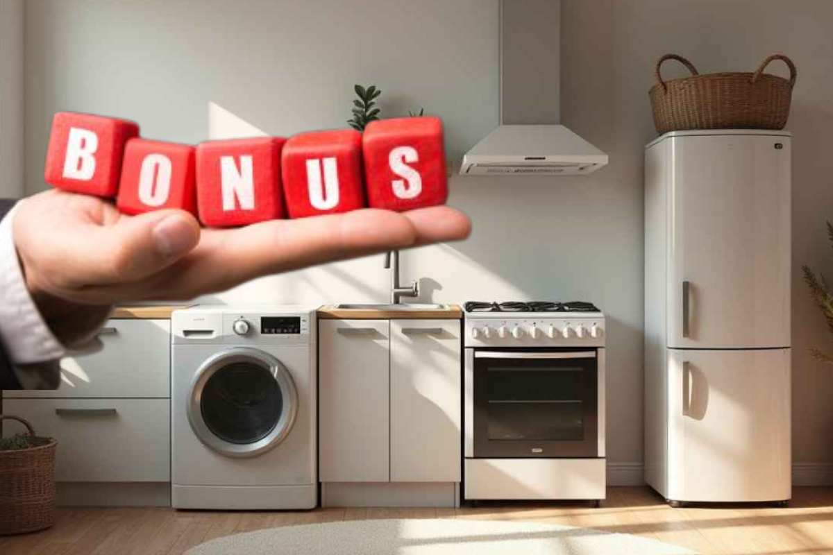 scritta bonus in mano elettrodomestici cucina